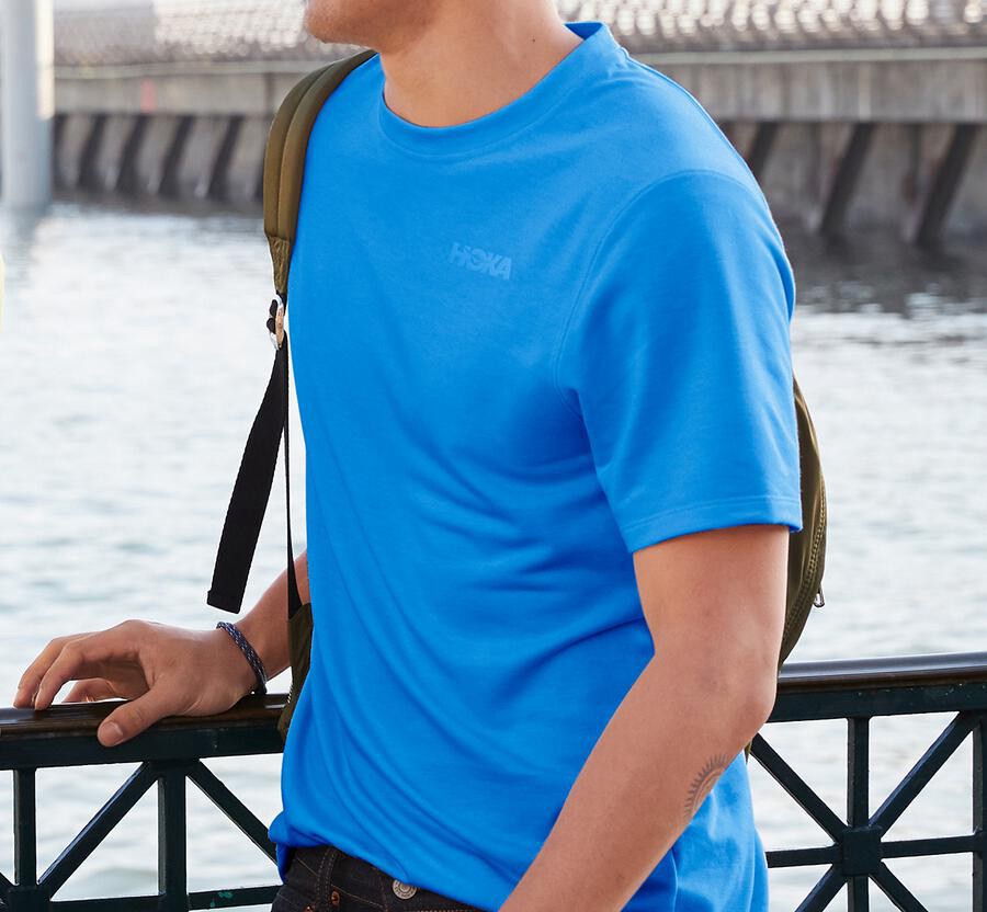 Hoka One One Mens Tee - Lifestyle - Blue - WVXR85710